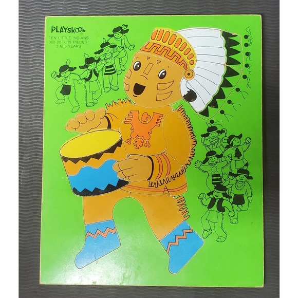 Playskool Wood Puzzle, My House Puzzle , Playskool Puzzle  Vintage Playskool Wooden Puzzle Ten Little Indians 9x12 Inches A